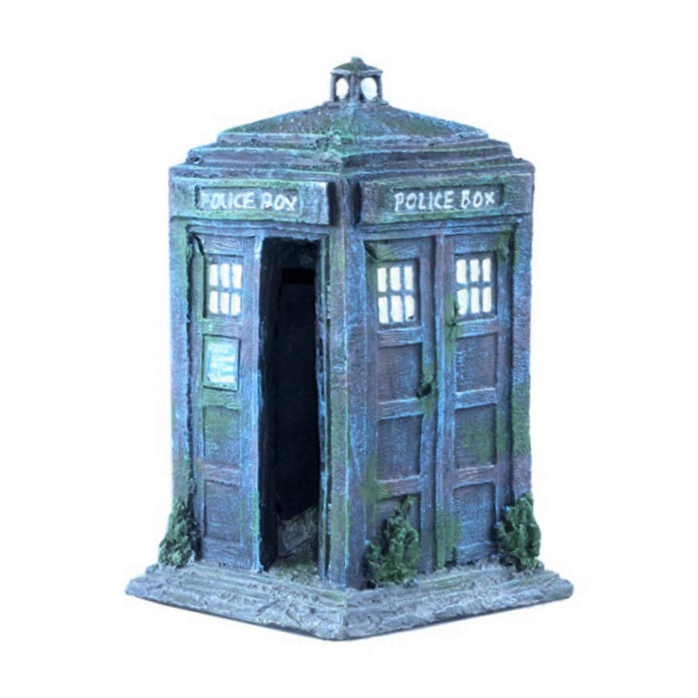 Aquarium Decorative Figurine, Home or Fish Tank Design, Model Fish Tank Decor Police Booth Aquarium Ornament. 4.1 x 3.9 x 6.69inch