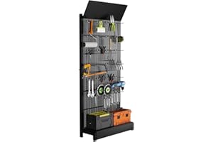 Lhysn Metal Pegboard Shelf - Peg Board Display Stand with 30 Hooks, 85x36x13 in, Portable Garage Pegboard Organizer Retail Display Rack for Craft Shows,Kitchen Decoration, Mobile Phone Shop/Black