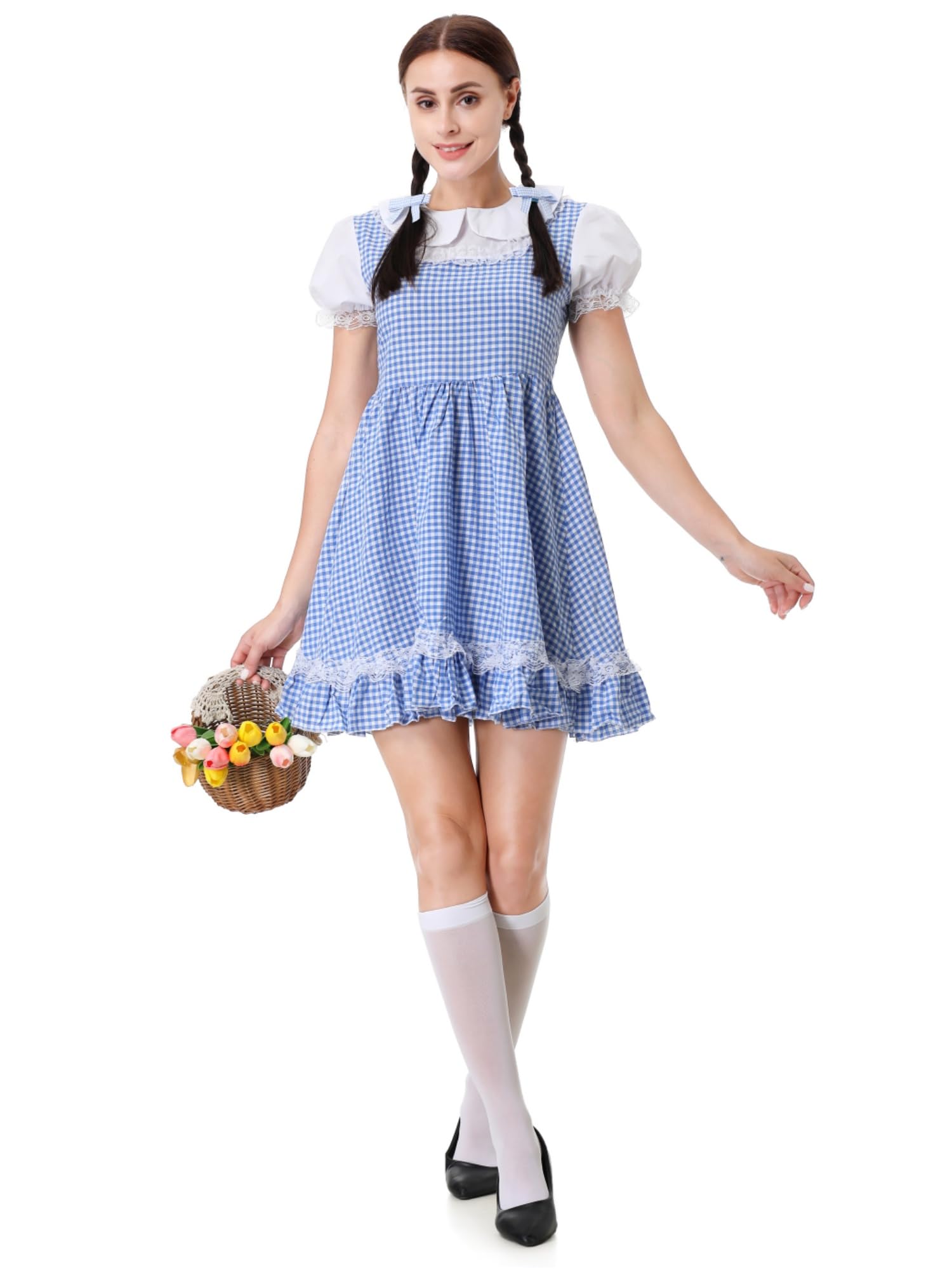 maxToonrain Dorothy Costume Xxl, Halloween Costumes Womens Funny Kansas Girl Character Fairytale Blue Gingham World Book Days Fancy Dress for Ladies/Women (Blue,L)