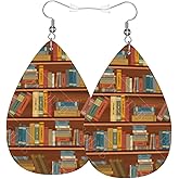 Book Teacher Teardrop Earrings For Women, Dangle Earrings Jewelry For Women, Lightweight Faux Leather Earrings Gifts
