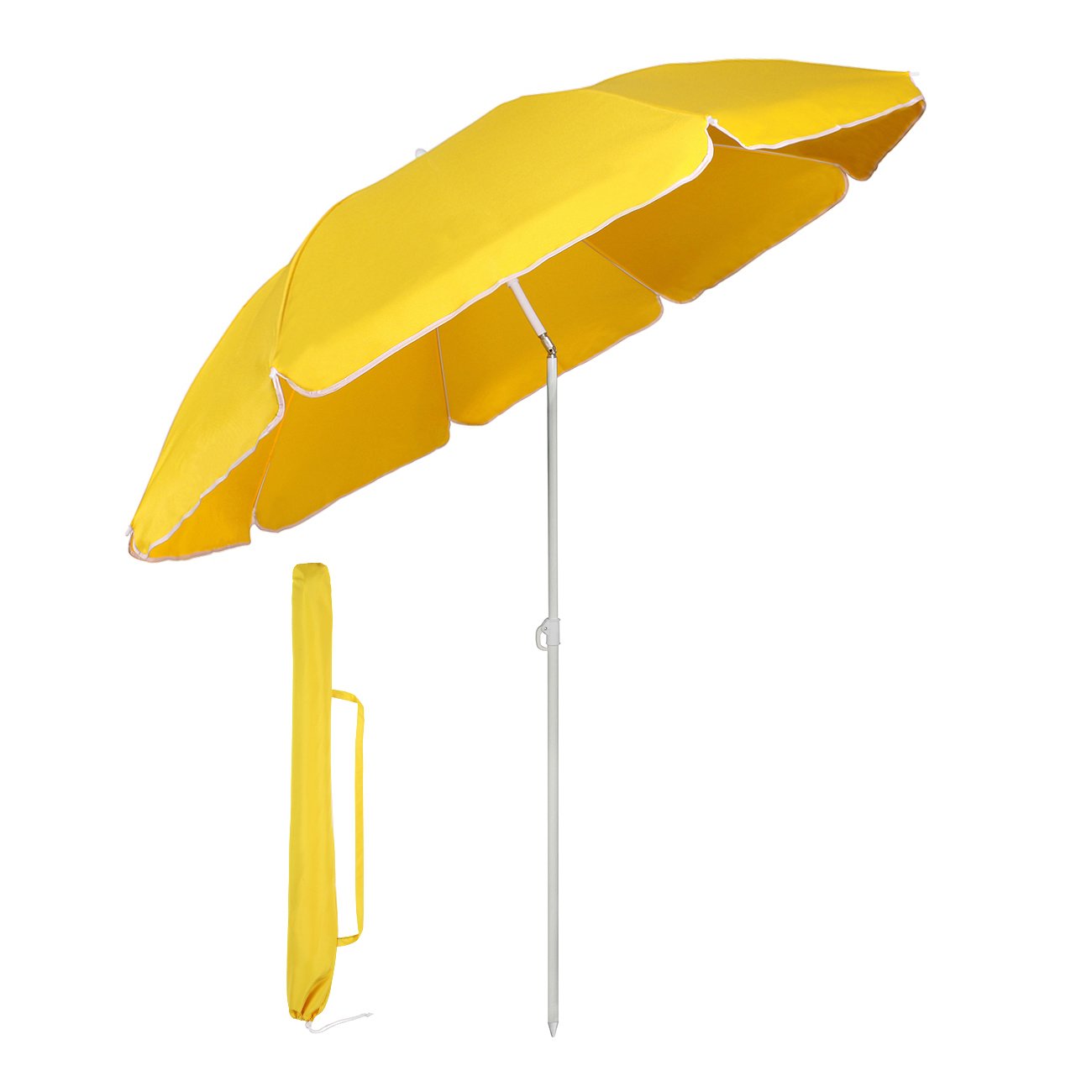 Sekey® 1.6m Garden Parasol Umbrella with Cover, Portable Tilting, for Beach/Pool/Patio, Round Sunscreen UV20+ Yellow