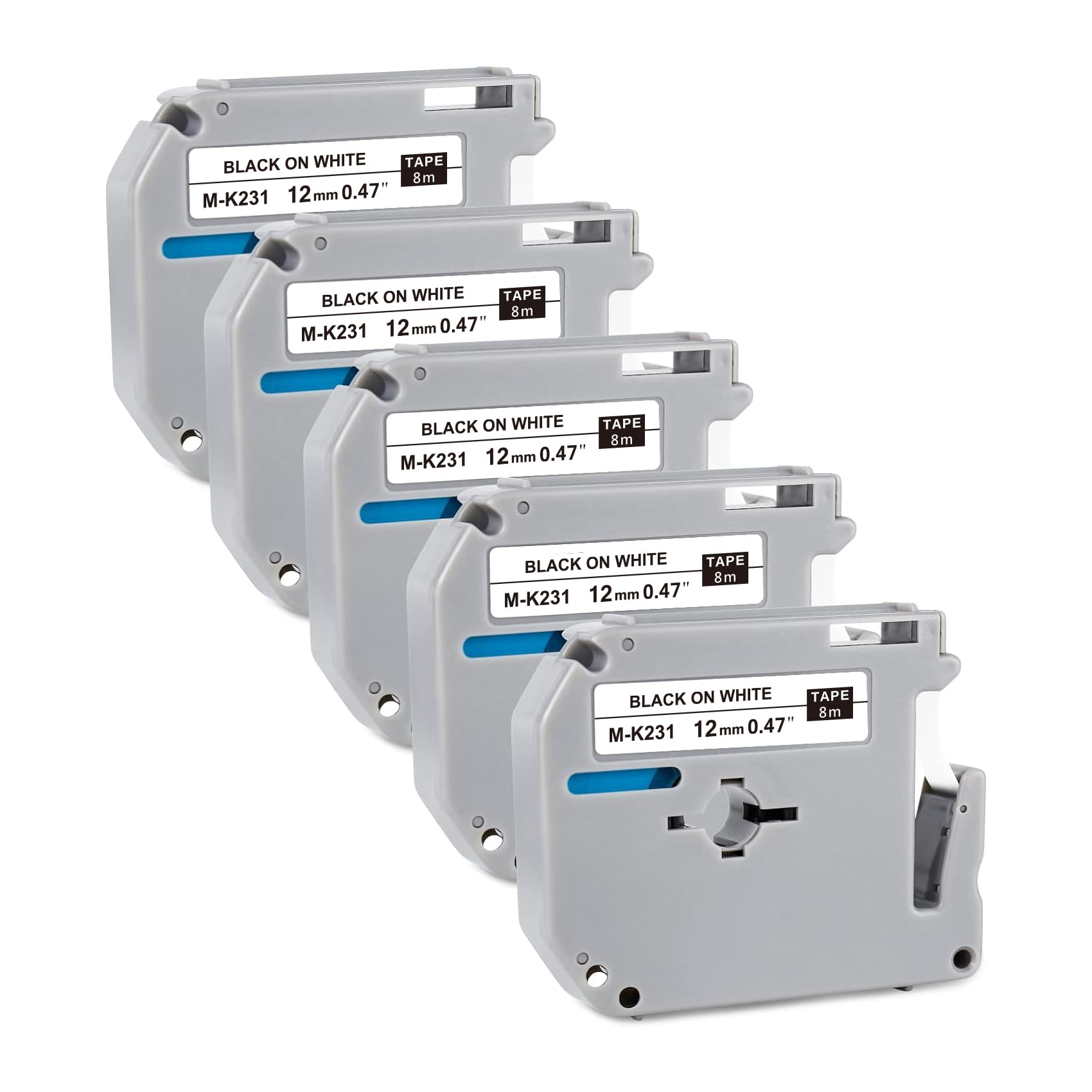 Compatible with Brother P Touch M Tape 12mm M-K231 M-K231s M231 Black on White 12mm x 8m for Brother P Touch PT-M95 PT-65 PT-90 PT70 PT-85 PT-80 PT-55 PT-70, 5-Pack