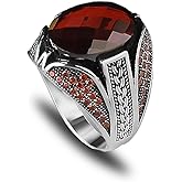 KsrModa 925 Sterling Silver Men's Garnet Stone Ring, Handmade, Gemstone, Red Stone Silver Ring, Gift for Him