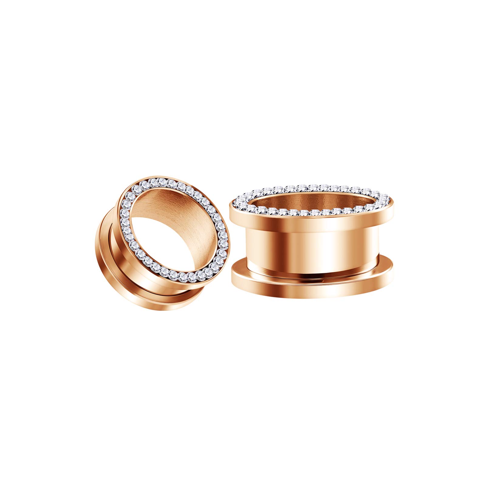 Pair of Steel Screw Rose Anodized 11 16 Inch 18mm Clear Crystal Piercing Jewellery Stretcher Ear Plug Tunnel Lobe BG5396K