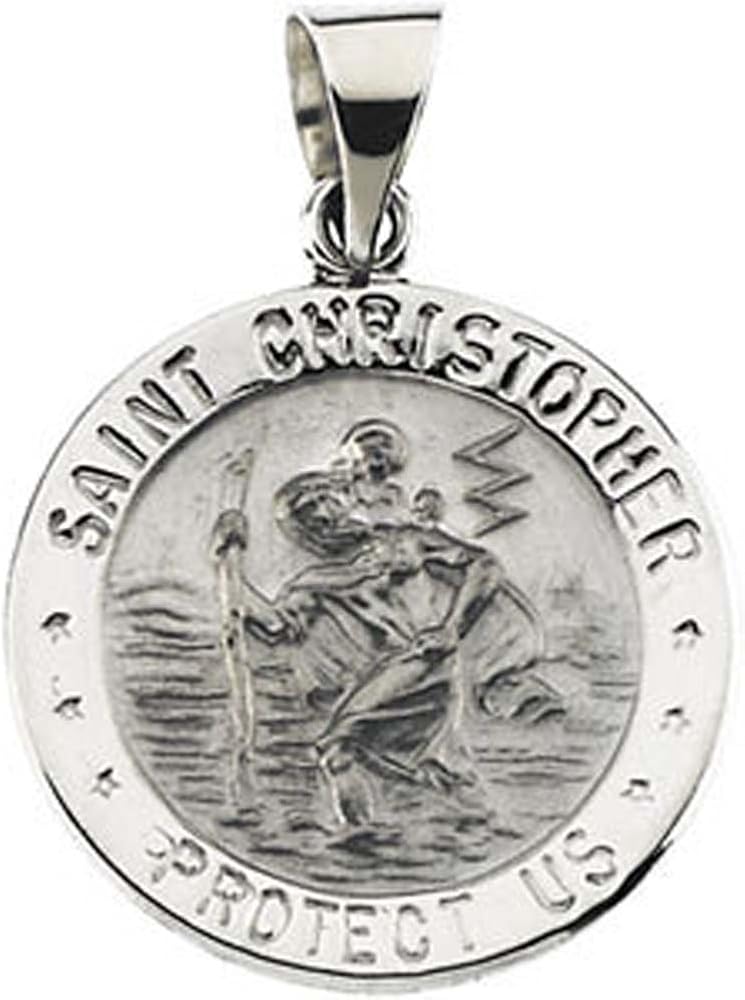 18.25 mm Hollow Round St. Christopher Medal in 14K White