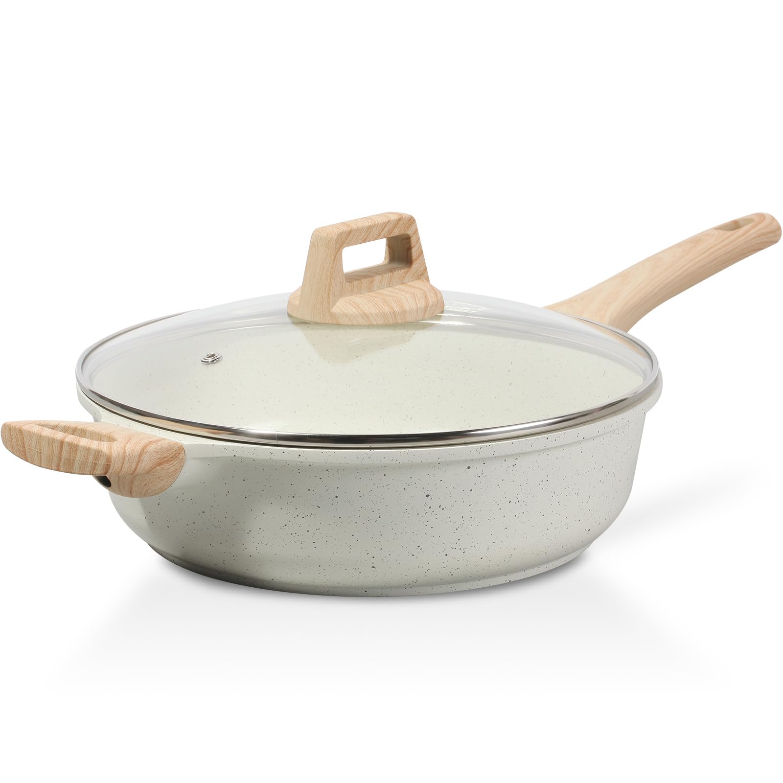 Photo 1 of ESLITE LIFE Nonstick Deep Frying Pan Skillet with Lid, 11 Inch Saute Pan Kitchen Cooking Pans Compatible with All Stovetops, PFOA Free (Black Granite, 11" w/Lid & Spatulas)