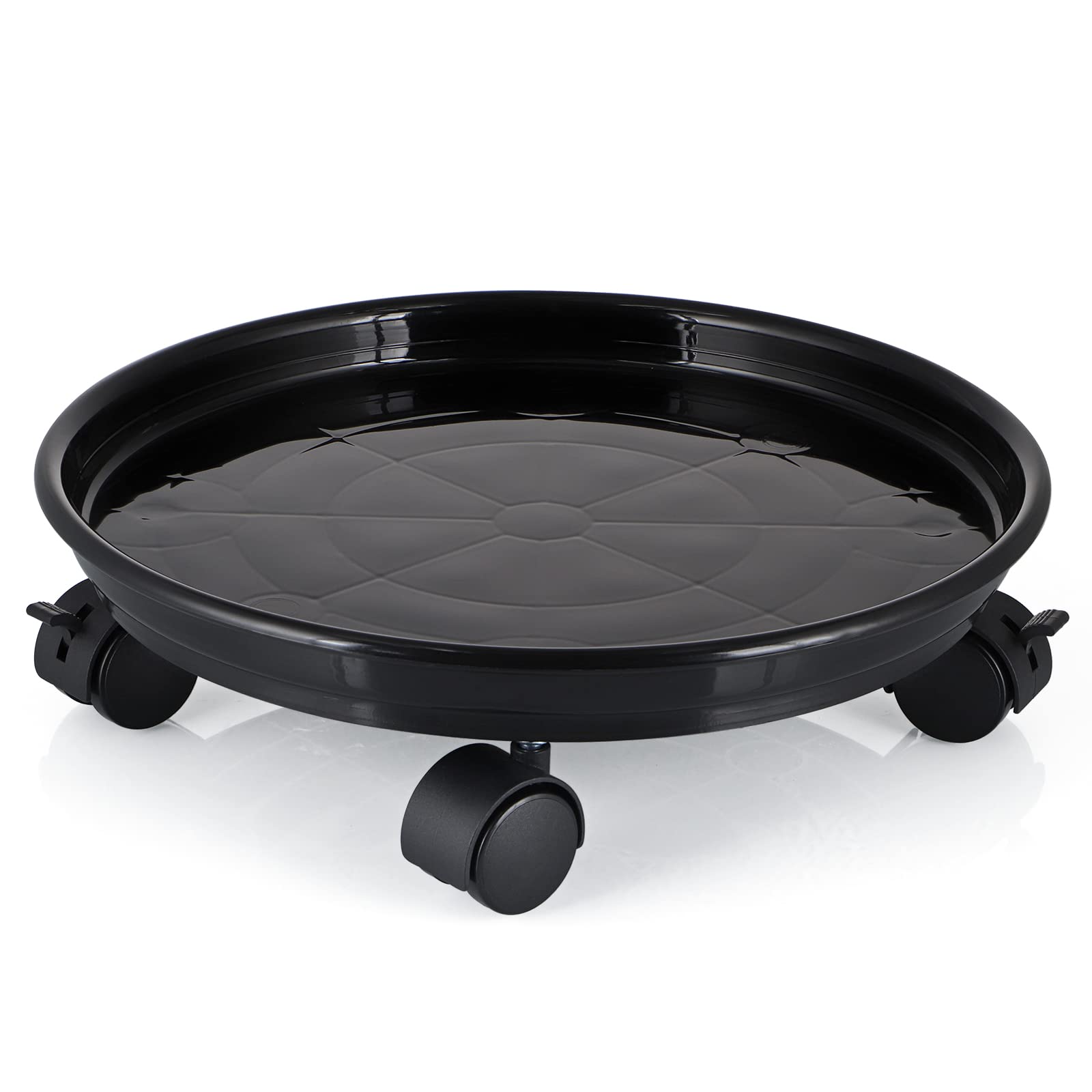 Skelang Plant Caddy 30cm, Plant Pot Trolley with Brake Wheels, Plastic Planter Roller for Heavy Garden Pot, Plant Pot Stand, Loading Capacity 56kg (Black)