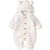 OBEEII Baby Girl Boy Sweater Romper Knitted Overall Hooded Jumpsuit Cute Warm Clothes