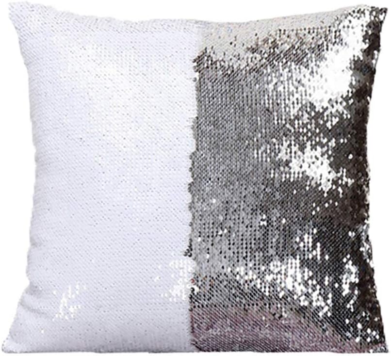 HomeLava Mermaid Sequins Pillow Cases Cushion Covers Two-color Change DIY Sequins Cushion Inverted Flip Sequin Pillow 40x40cm (Silver+White)