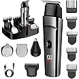 7d24hcare Beard Trimmer for Men - 5 in 1 Kit Electric Razor, Nose Hair Trimmer with LED Display, Cordless Mustache Body Face Grooming Kit, Waterproof Rechargeable Beard Shaver