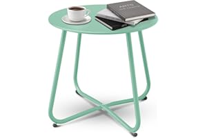 Decksplore Patio Side Table Waterproof Round Metal Steel Weather Resistant Portable Outdoor and Indoor End Table for Garden Balcony Yard, Bean Green