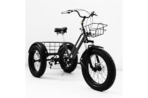 GWINDI City Mountain Bicycle Leisure Cycling Seniors Tricycle Adults, Fat Tyre Off Road Trike 7 Speed Three Wheel Bicycles Fa