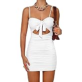 BORIFLORS Women's Sexy Bodycon Cut Out Ruched Backless Spaghetti Strap Mini Club Party Dresses