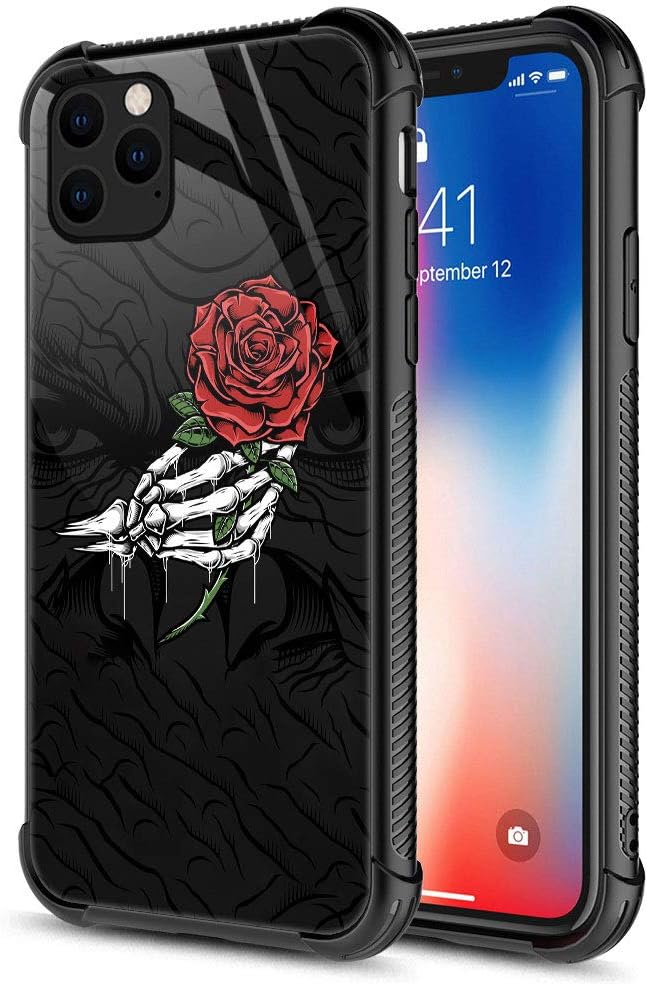CARLOCA iPhone 11 Case,Skull Hand Holding Rose iPhone 11 Cases for Men Boys,Graphic Design Shockproof Anti-Scratch Hard Back Case for Apple iPhone 11