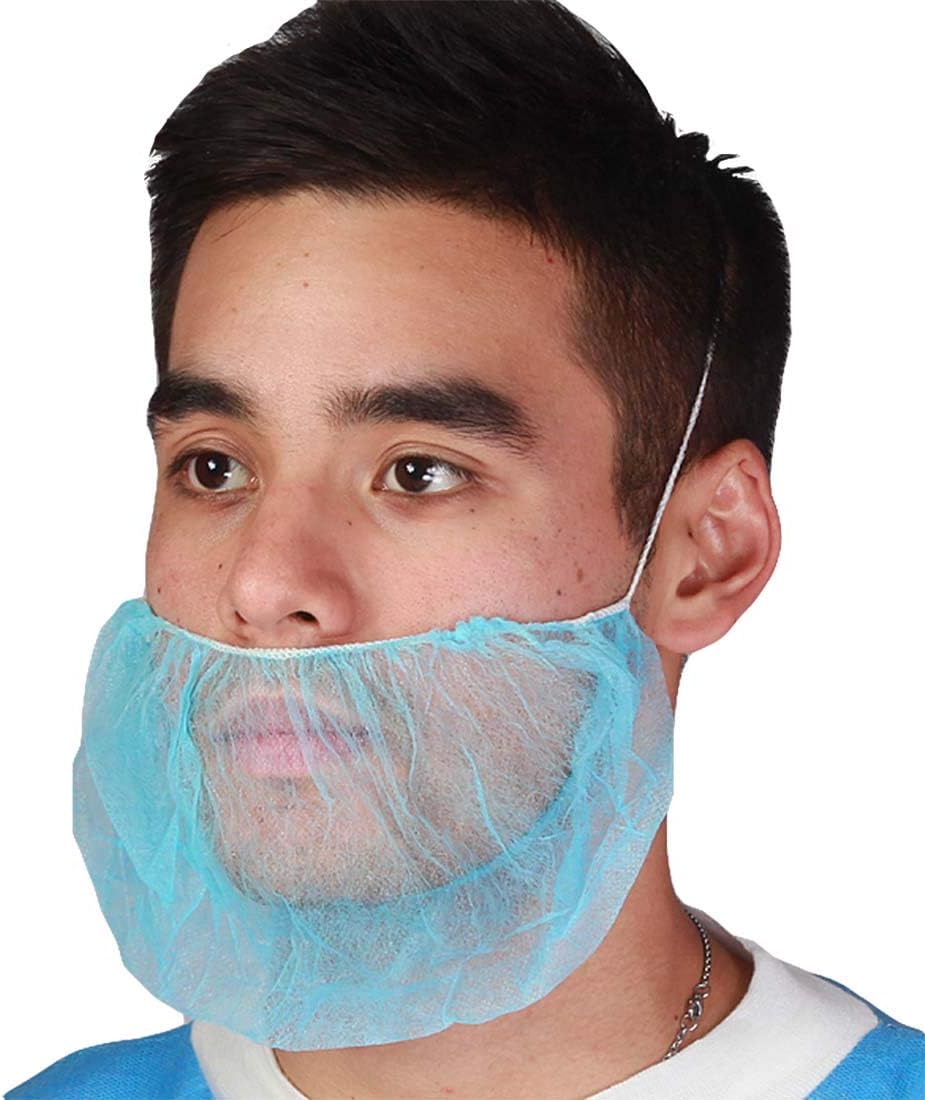 ABC Pack of 100 Blue Polypropylene Beard Covers 18". Disposable Beard Guards. Industrial Grade Beard Net Protectors. Honeycomb Beard Nets. Facial Hair Covering. Breathable & Lightweight. Wholesale. - - 