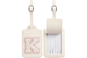 Initial Luggage Tags, PU Leather Suitcase Tags for Baggage Handbag Travel Bag Tags with Privacy Cover Name Card, Lettered Emb