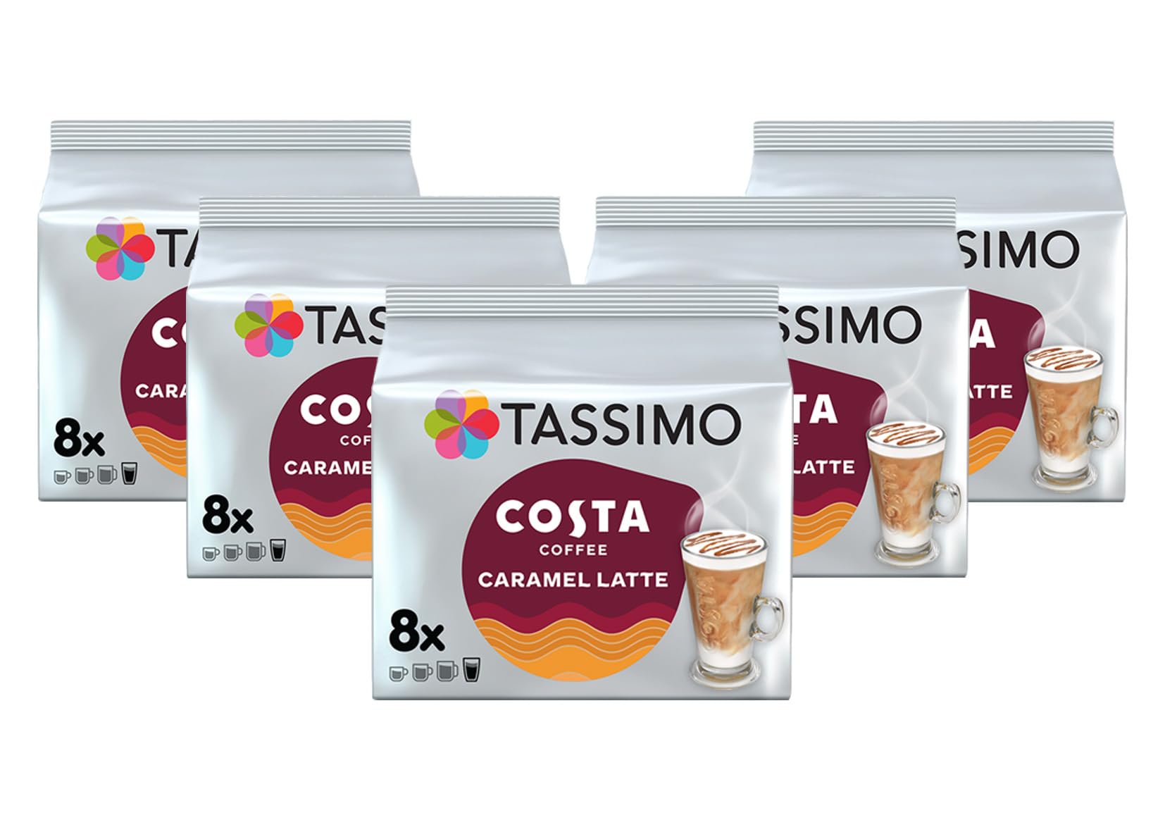 Tassimo Costa Caramel Latte Coffee Pods x8 (Pack of 5, Total 40 Drinks)