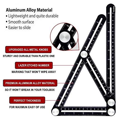 Universal Angularizer Ruler, Tengyes Angle Template Tool - Full Metal Multi Angle Measuring Ruler Angleizer Template Tool - Upgraded Aluminum Alloy Multi Functional Ruler