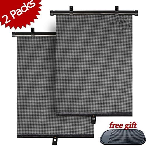 ATUNME Car Window Shade, Sun Shades for Side Windows, Automatic Roller Retractable Rear Sunshade with 6 Suction Cups &amp; a Cell Phone Holder, UV Protection for Baby &amp; Pets(2 Pack)