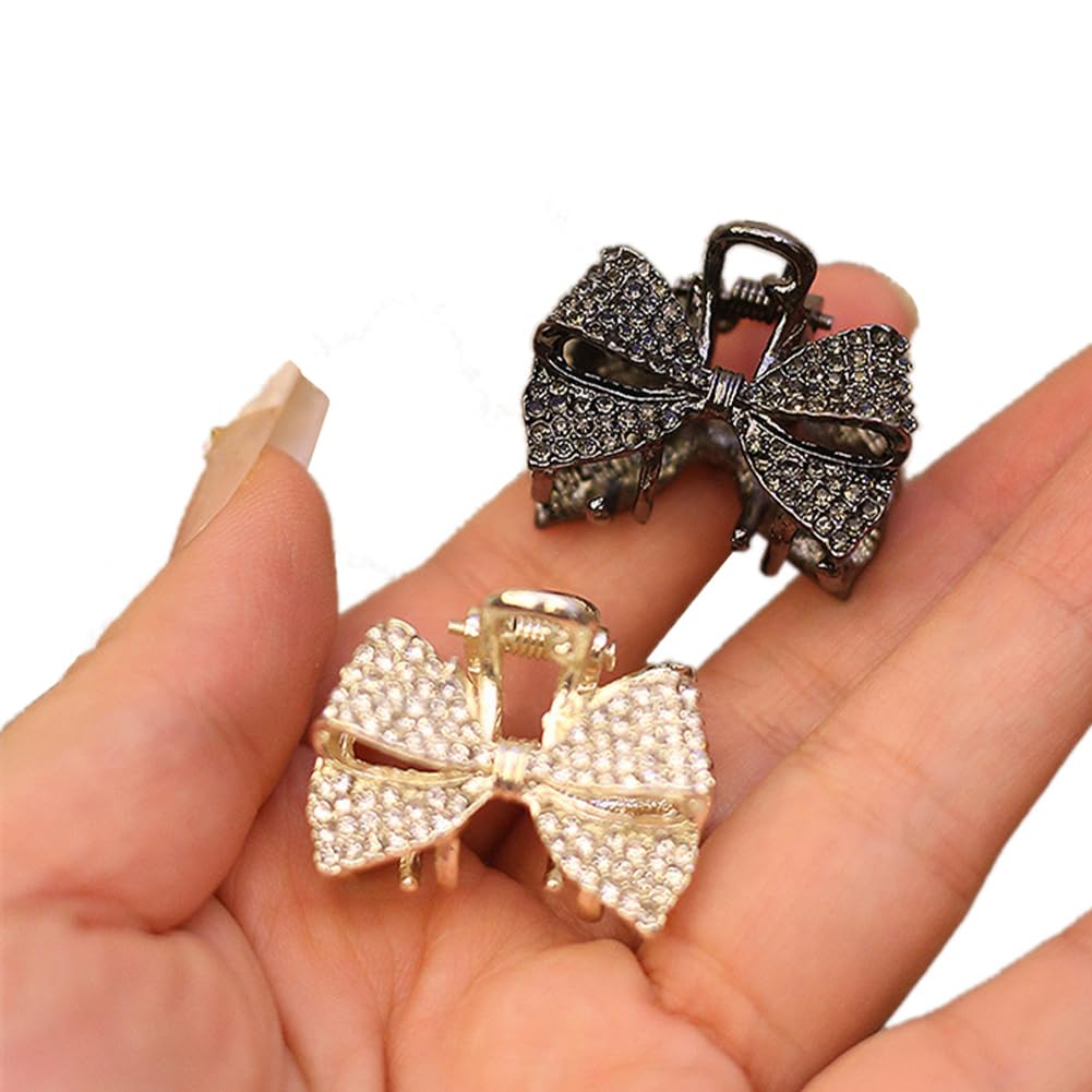 Photo 1 of Xiwstar 2Pcs Mini Claw Clips Crystal Rhinestone Bow Hair Clips Small No-Slip Grip Jaw Clips Glitter Teeth Metal Clamps Hair Accessories for Women Girls
