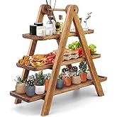 Manspdier Wood 3 Tier Serving Tray Three Tiered Cupcake Stand, Rectangle Serving Platter Wooden Farmhouse Tiered Tray, Party Serving Brown Decorative Tray Decor
