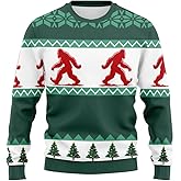 HANZSPROUT Bigfoot Ugly Christmas Sweater for Women Men, Sasquatch Mens Crew Neck Sweatshirt Holiday Ugly Sweater PA88