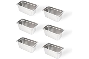 TenUp 6 Pack Anti-Jam Hotel Pans, 1/3 Size, 6 Inch Deep, NSF Certified, Commercial 18/8 Stainless Steel, Silver, Rectangular, Professional Baking Pans