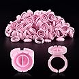 NXJ INFILILA Glue Rings, 100PCS Disposable Plastic Glue Rings for Eyelash Extensions, Nail Art Tattoo Holder, Blossom Smart Cups for Eyelash Extension Supplies Pink