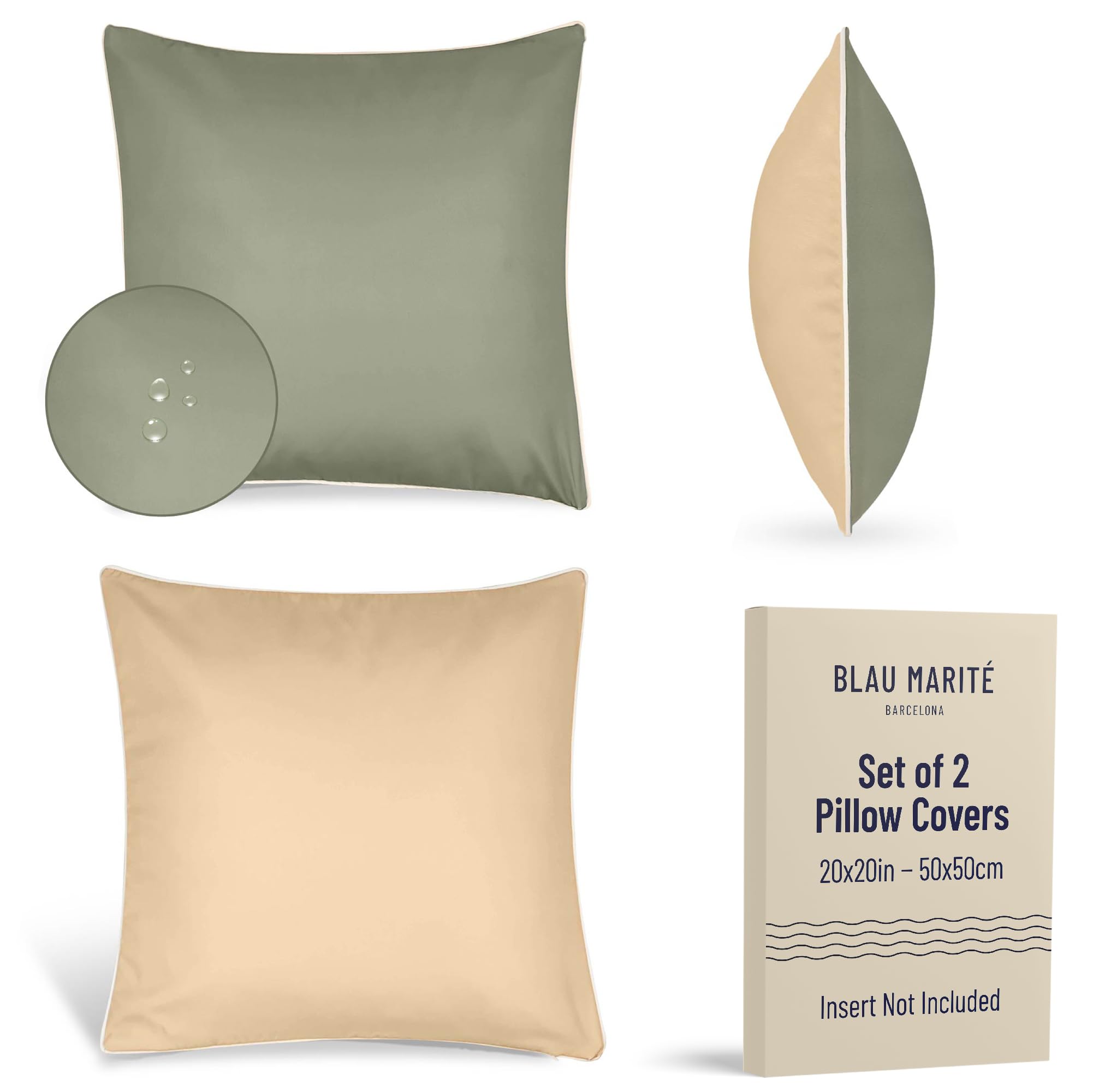 Blau Marité Set 2 Decorative Cushion Covers. Waterproof and anti-stain. Soft and cozy. For indoor and outdoor decoration. Model MEDITERRANEO. (Green, 20x20 (50x50cm))