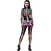 Honeystore Women's Skeleton Print Jumpsuit Costume 3D Stretch Bodysuit Cosplay