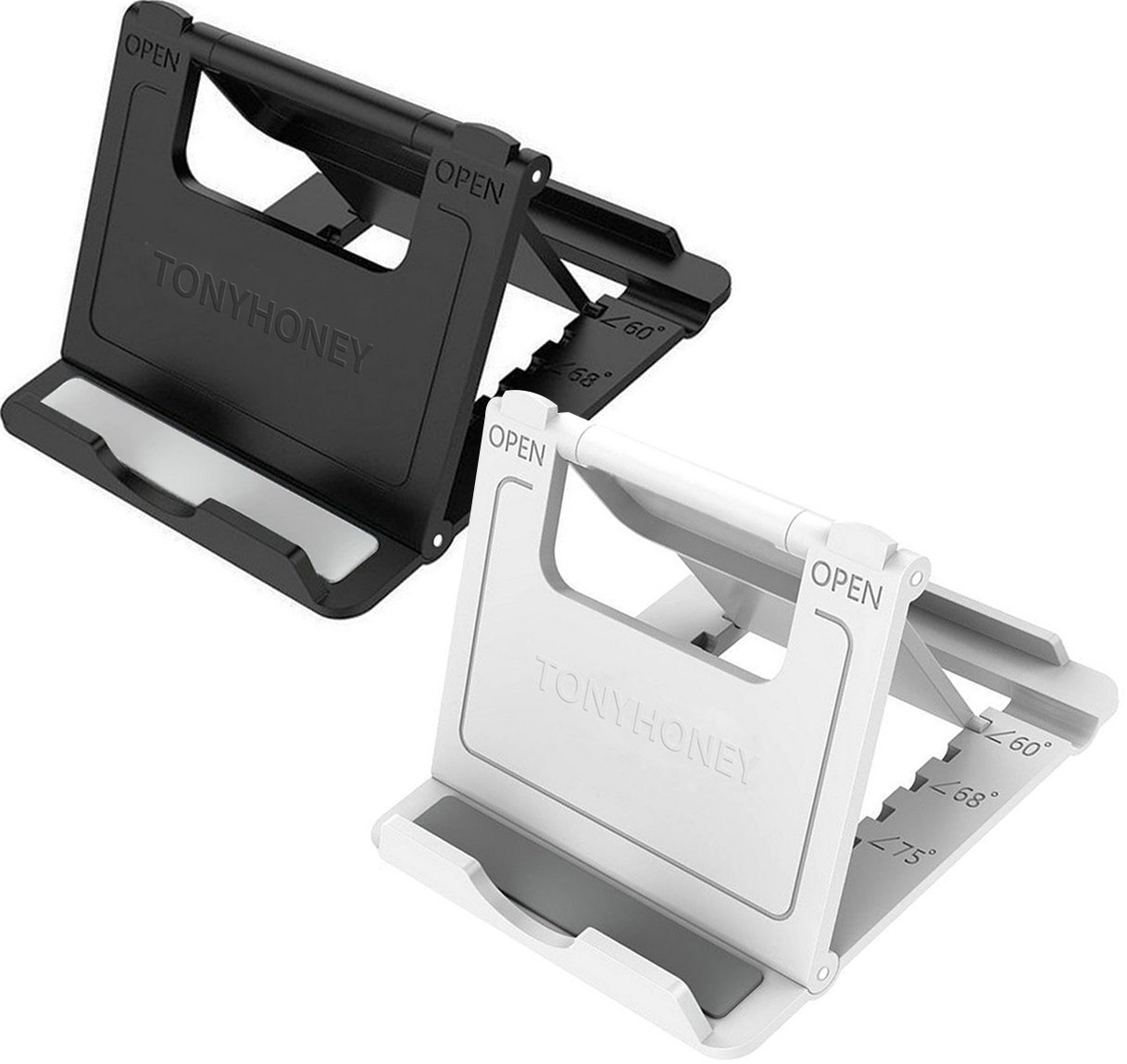 Phone Stand Portable, Adjustable Multi-Angle Mobile Cell Phone Stand Holder,Tonyhoney 2 Pack Foldable Pocket Desktop Holder Stand for iPhone XPlus/7/7 Plus/6,iPad,E-reader,Tablet,Black&White (Black)