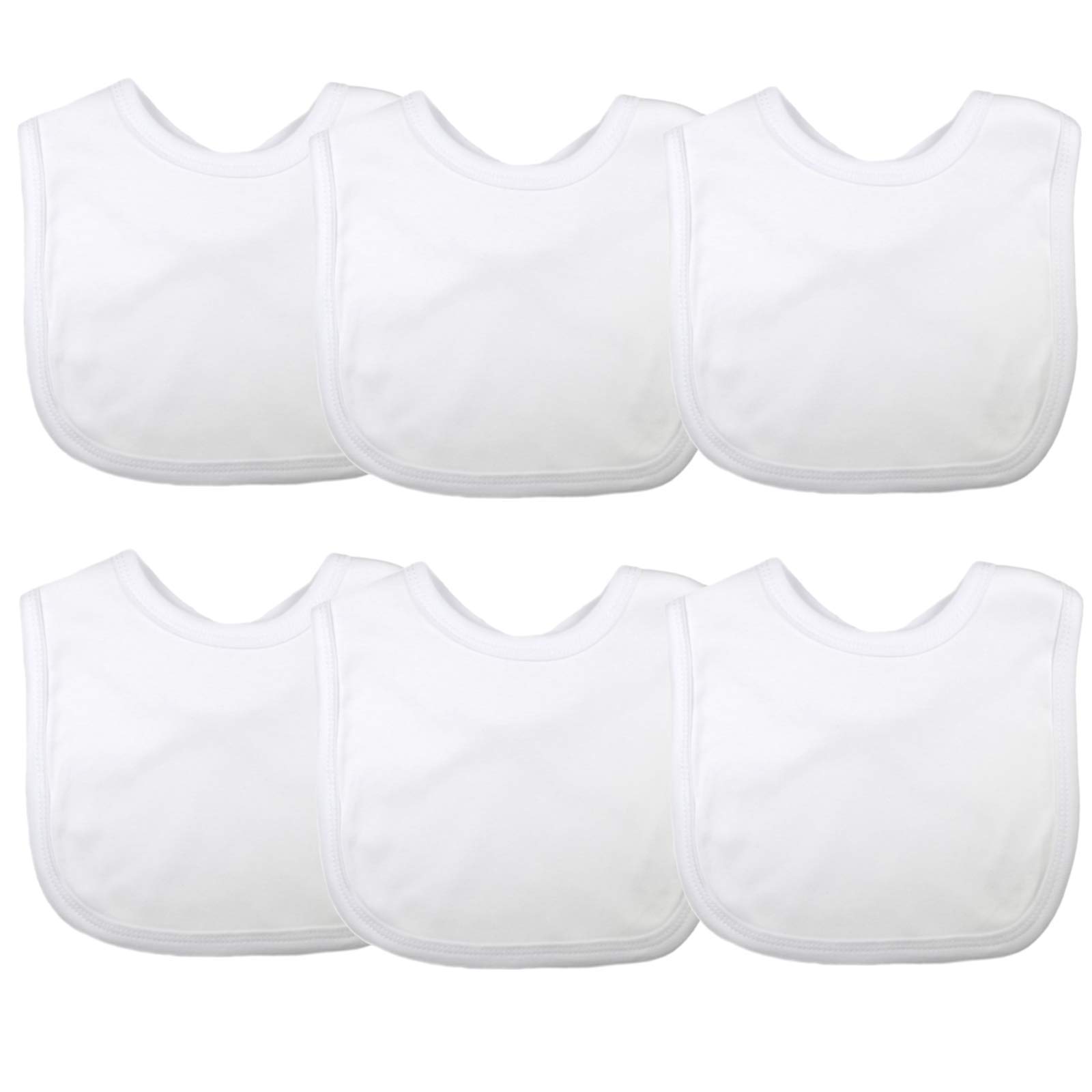 Baby Bibs Plain Cotton for Boy or Girl, White Cream Pink Blue Grey Black Navy, 3 or 6 Pack, White, 6 Pack