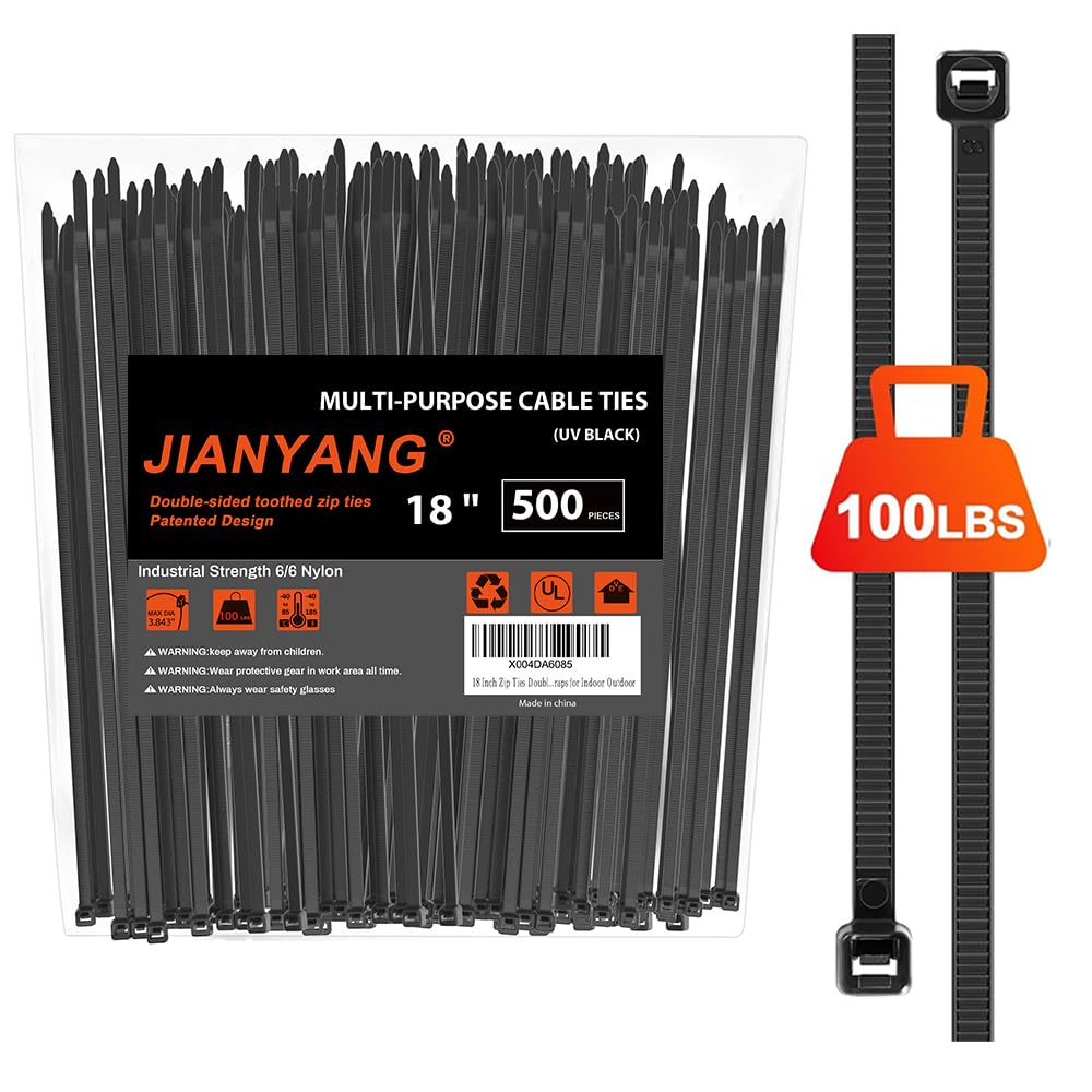 Photo 1 of 18 Inch Zip Ties Double Sided Toothed (500 Pack),100 LBS Tensile Strength Heavy Duty Cable Wire Ties With Self-Locking Adjustable More Durable Nylon Tie Wraps for Indoor Outdoor