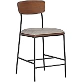 Powell Harvey Black and White Metal Counter Stool with Rich Wooden Accents and Faux Leather Upholstered Seat