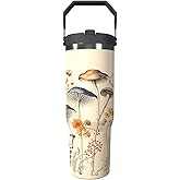 Mushroom Tumbler with Top Handle Lid and Straw Insulated Water Bottle with Travel Mug for Cars Cup Coffe Mugs for Men Women Drink Hot and Cold (Plant, 30oz)
