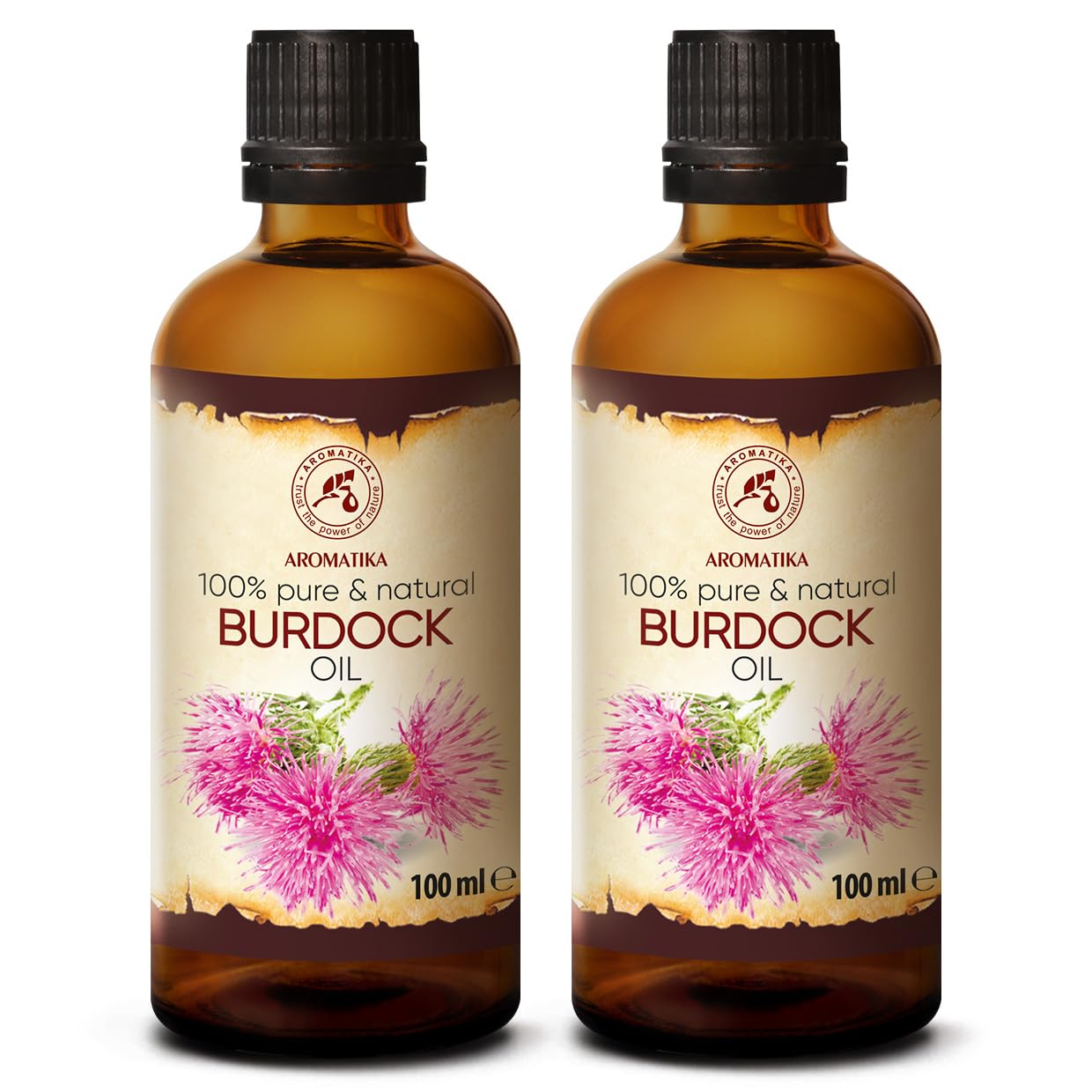Burdock and Oil 200ml - 2x100ml - Arctium Lappa Root Extract - 100% Pure & Natural Burdock Oil - Great Benefits for Skin and Hair - Body Care - Glass Bottle