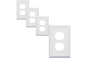 OKAWYC Single Duplex Outlet Cover Plate, 4-Pack White Belaire Beaded Metal Wall Plate 1 Gang, Light Switch Cover, for Receptacle Light Switch, Switch Cover Decorative Wallplate, Durable