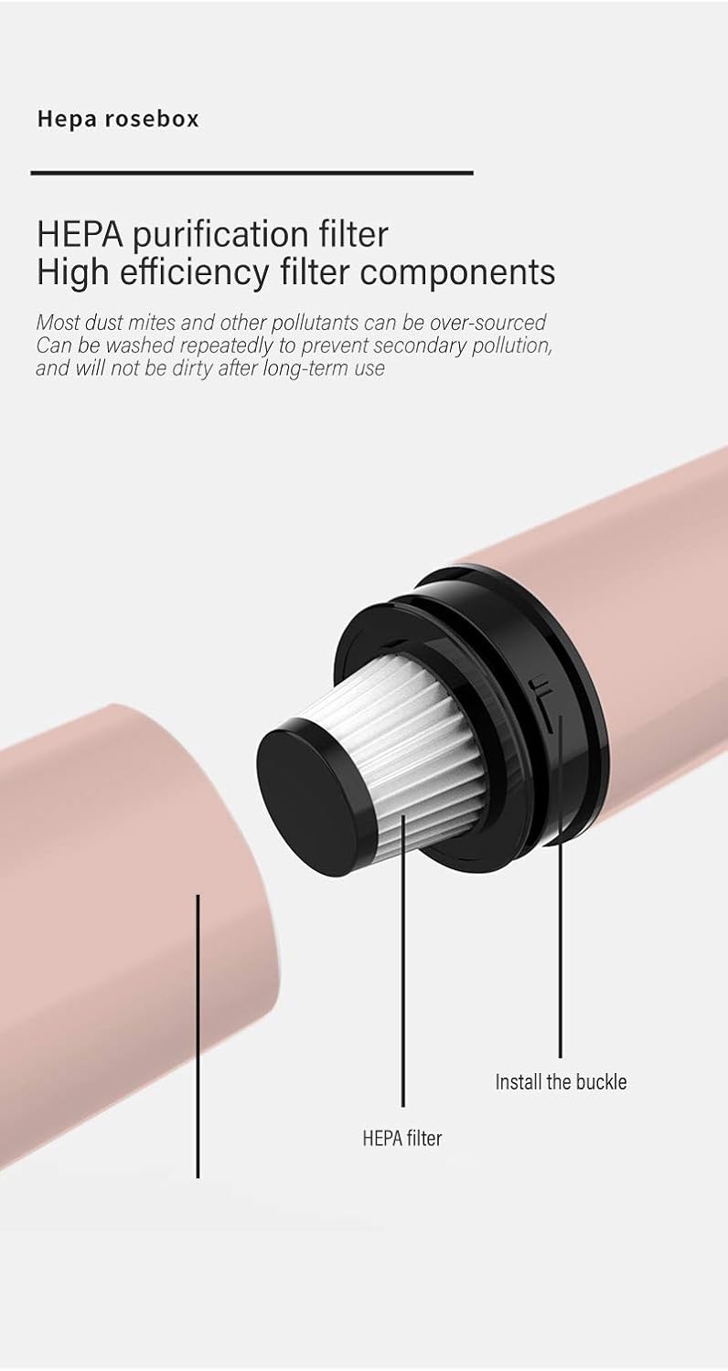 ECO finest Handheld Vacuum Cleaner - Mini Vacuum Cleaner with Strong Suction, Using Lithium ion Battery Charging Fast Charging Technology, Used for Household and car Cleaning (Pink) -