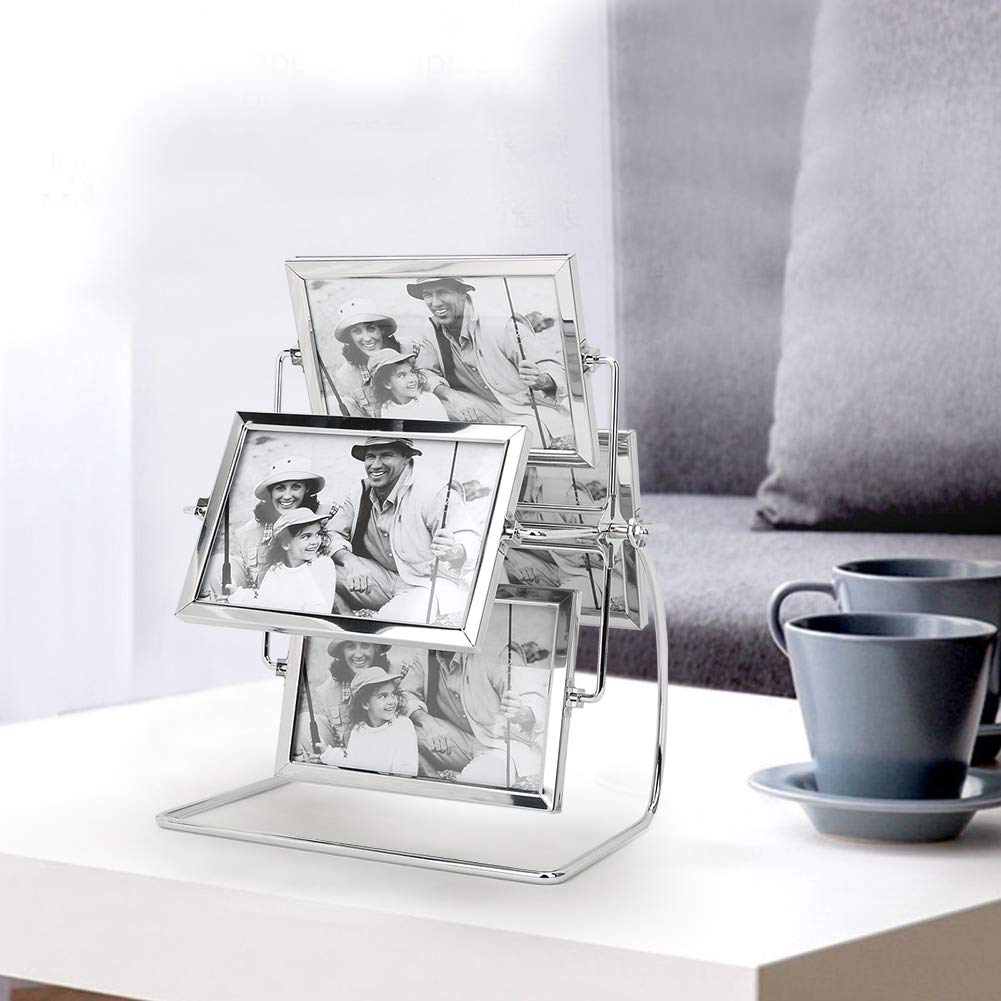 Fdit Photo Frame, 23.5 x 29.5 cm Ferris Wheel Rotatable Picture Frame Stainless Steel Horizontal Placement Photography Studio Rotating Metal Photo Picture Frame for Home Decoration