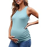 UNCLECAT Women's Maternity Tank Tops Summer Sleeveless Crewneck Ribbed Slim Fitted Blouse Side Ruched Pregnancy Shirts
