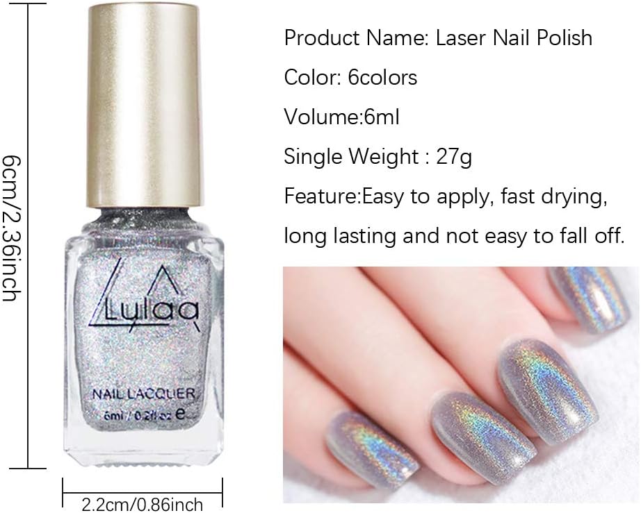 Freeorr 6 Colors Holographic Chameleon Nail Polish Set, Iridescent Gorgeous Glossy Glitter Diamond Laser Chrome Nail Pigment-6ml（A） : Beauty