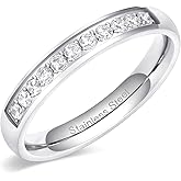Monkton 3.5mm Women Half Eternity Bands Cubic Zirconia Promise Ring Stainless Steel Wedding Band Size 3-12.5