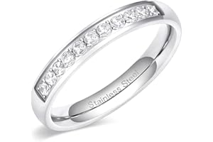 Monkton 3.5mm Women Half Eternity Bands Cubic Zirconia Promise Ring Stainless Steel Wedding Band Size 3-12.5