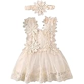 Baby Girl 1st Birthday Outfit Boho Lace Tulle Romper Cake Smash Princess Dress with Headband