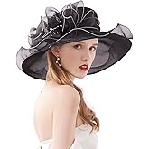 Z&X Organza Church Fascinator Wedding Tea Party Derby Hats for Women Flower Wide Brim Sun Hat