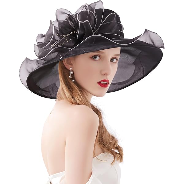Chapeau Derby Organza Pour Femme - Large Bord - Idéal Mariage, Fête Ou été - Taille Unique