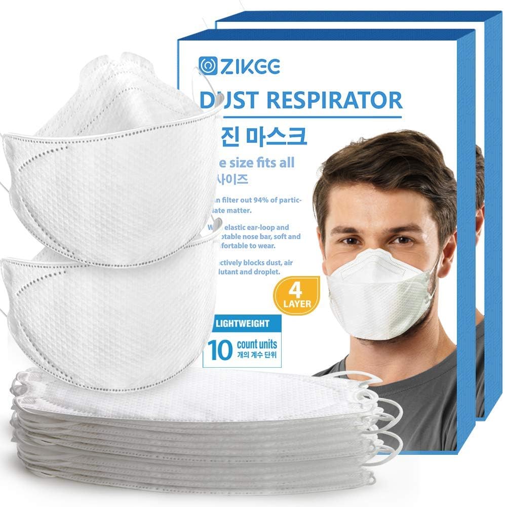 ZIKEE Disposable Respirators (20 PCS) with 3D Premium and 4 Ply Breathable
