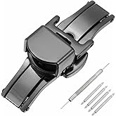 HARFINGTON Stainless Steel Deployment Clasp, Butterfly Folding Buckle with Spring Bars and Removal Tool for Leather Watch Band