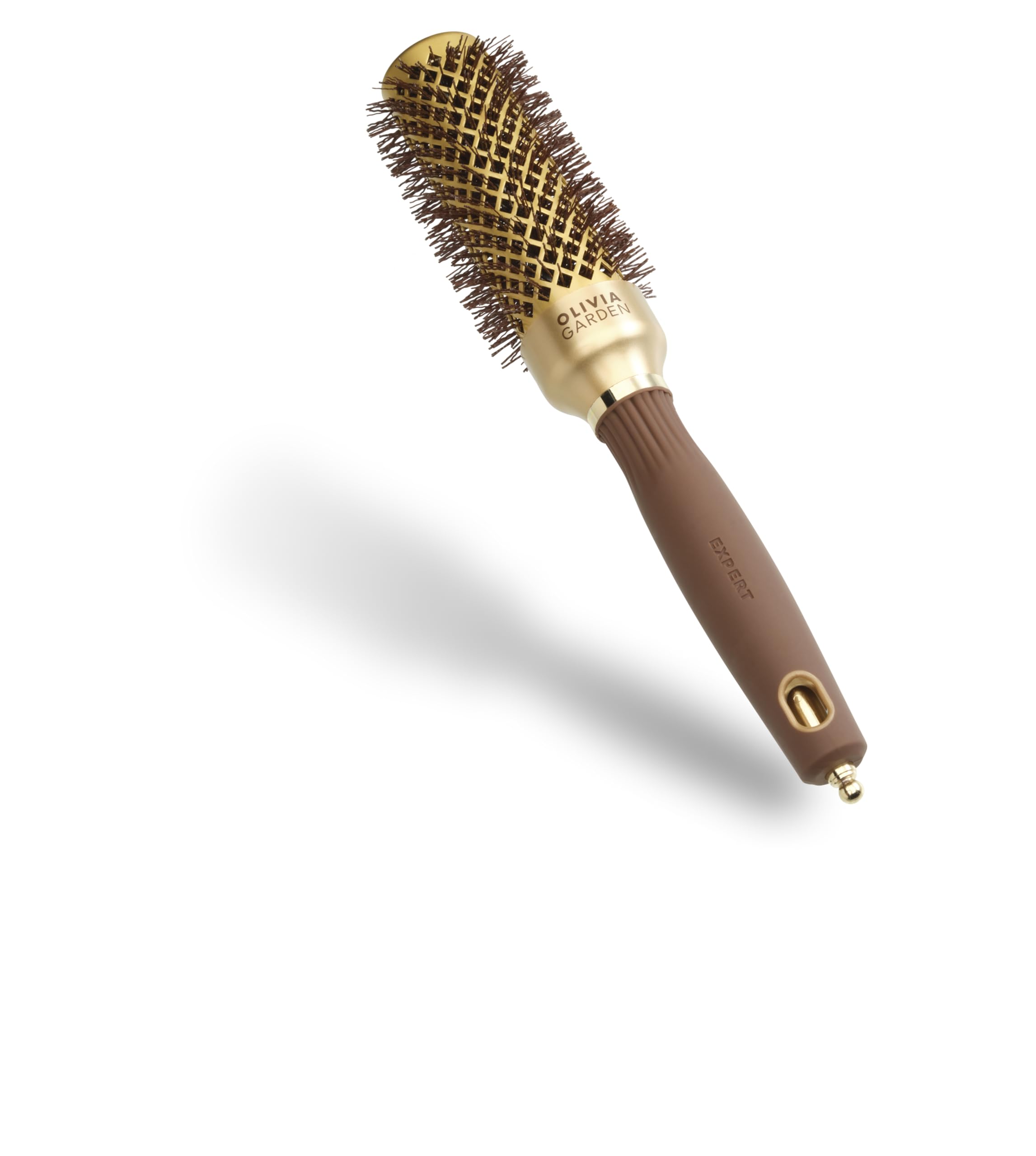 Olivia Garden Expert Blowout Shine – Gold & Brown - 35 - Ceramic Coated Round Brush for Smooth Blowout, Frizz-Free Hair & Radiant Shine