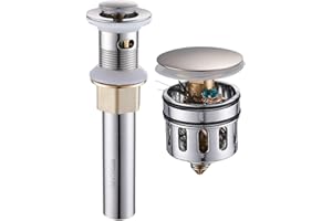 REGALMIX Vessel Sink Drain, Bathroom Faucet Vessel Sink Pop Up Drain Stopper, Built-In Anti-Clogging Strainer, Brushed Nickel with Overflow,Fits Standard American Drain Hole(1-1/2" to 1-3/4") R086J-BN